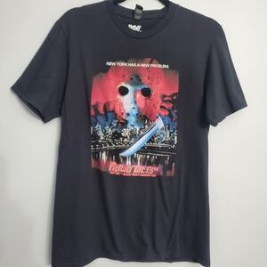 Anvil By Gildan Friday The 13th Jason Takes Manhatan Black Graphic Tee NWOT Sz M